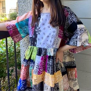 Handmade Rainbow Quilted Bandana Dress SKU 10174 Black&White Split